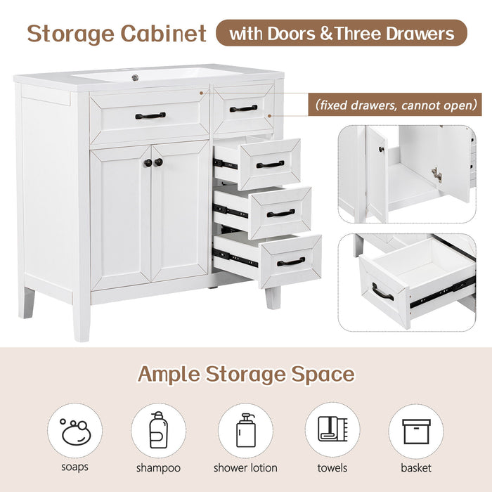 Modern Bathroom Vanity With Sink, Freestanding Design With Drawers And Doors