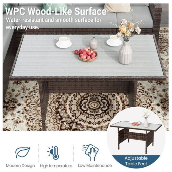 7 Piece Outdoor Dining Set With Cushions, Modular Sectional Sofa And Table