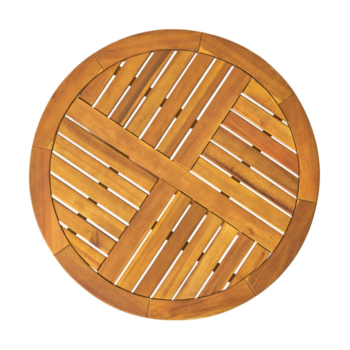 Outdoor Circular Wood Bistro Table With Curved Legs And Slat Panel Table Top - Teak