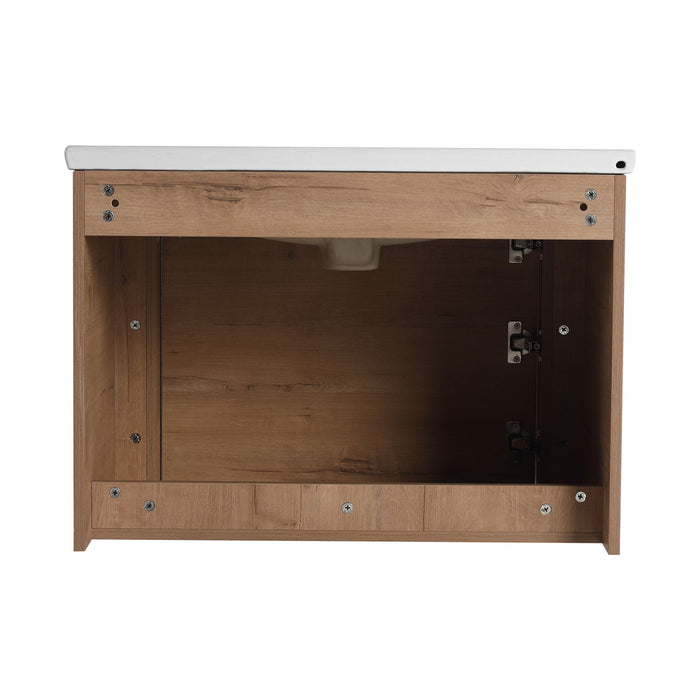 Wall Mounted Bathroom Vanity With Sink And Storage Shelves, Soft Close Doors