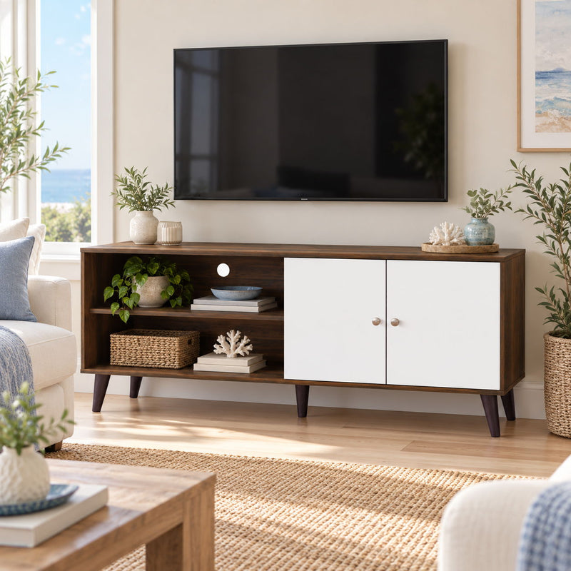 Amidon - TV Stand, With 2 Storage Shelves And 1 Cabinet