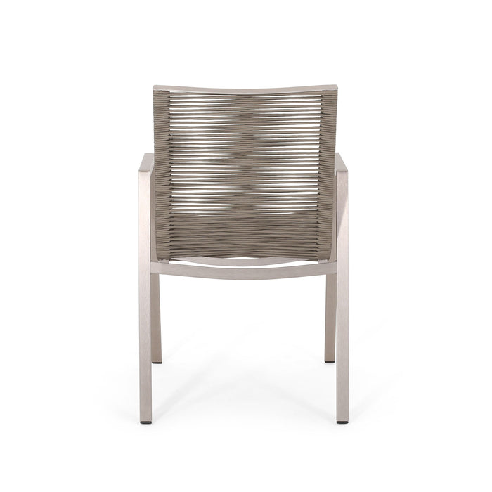 Outdoor Modern Aluminum Dining Chair Set With Rope Sea (Set of 2)
