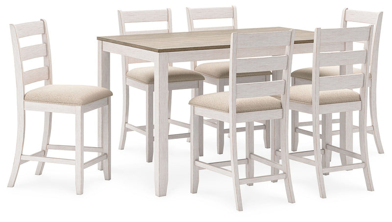 Skempton - Counter Height Dining Table and Bar Stools (Set of 7) - White / Light Brown