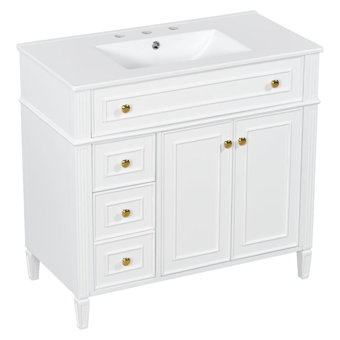Bathroom Vanity With Sink, 3 Drawers & 2 Soft-Close Doors