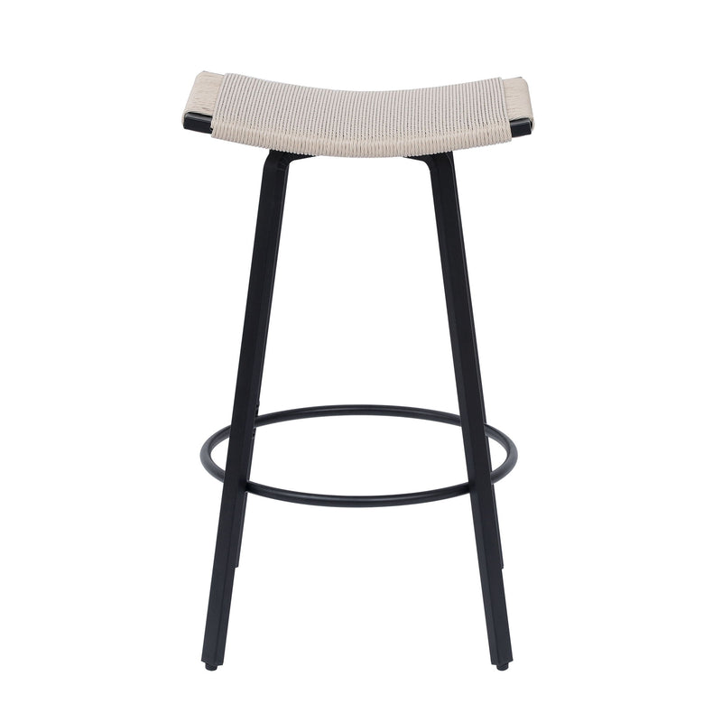 Counter Height Bar Stools Backless Handwoven Kitchen Dining Chairs With Round Footrest (Set of 2) Weaving Pub Stoo - Creamy White