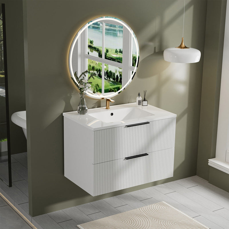 Modern Wall Mounted Floating Bathroom Vanity With Sink And Drawers