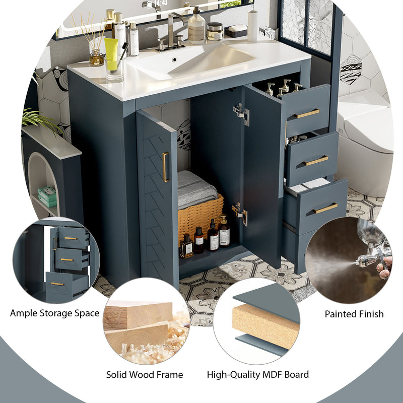 Bathroom Vanity With Sink Combo, Storage Cabinet, Freestanding Set With 3 Drawers & Soft Closing Doors