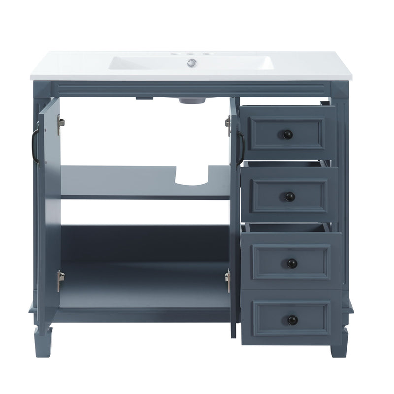 Bathroom Vanity With Sink And Storage, 2 Drawers, 1 Deep Drawer, Adjustable Shelf - Blue