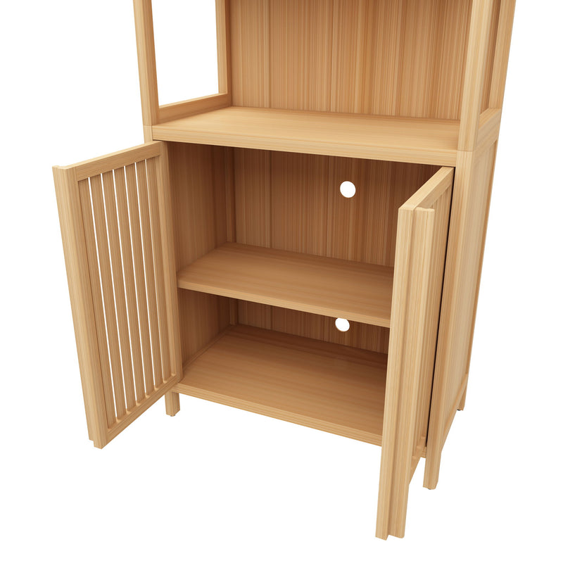 Neutral - Bamboo Storage Cabinet Freestanding With 2 Doors For Bathroom, Living Room, Kitchen, And Entryway - Neutral
