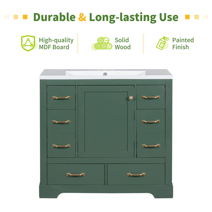 Modern Bathroom Vanity With Sink, 6 Drawers, Adjustable Shelf