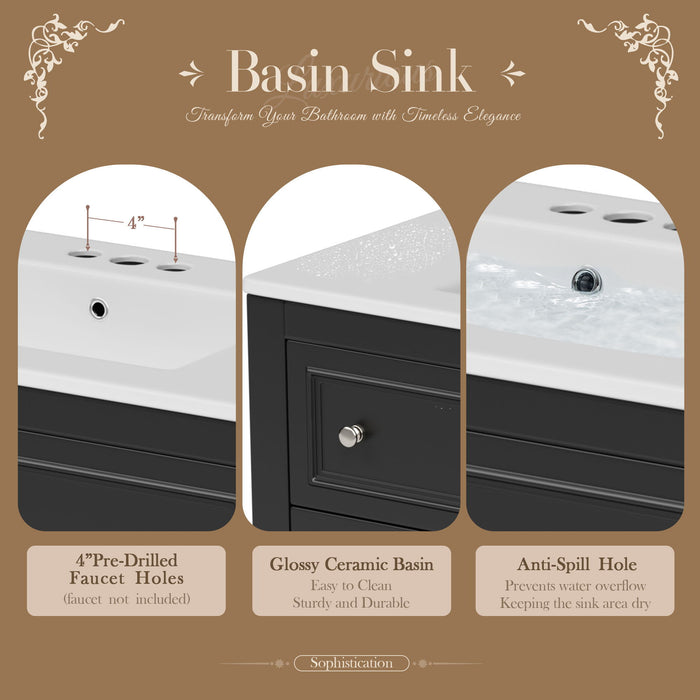 Bathroom Vanity With Medicine Cabinet, Storage Cabinet With 4 Drawers, Adjustable Shelf Mirror