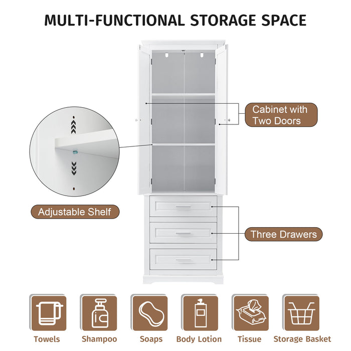 Tall Storage Cabinet With 3 Drawers For Bathroom