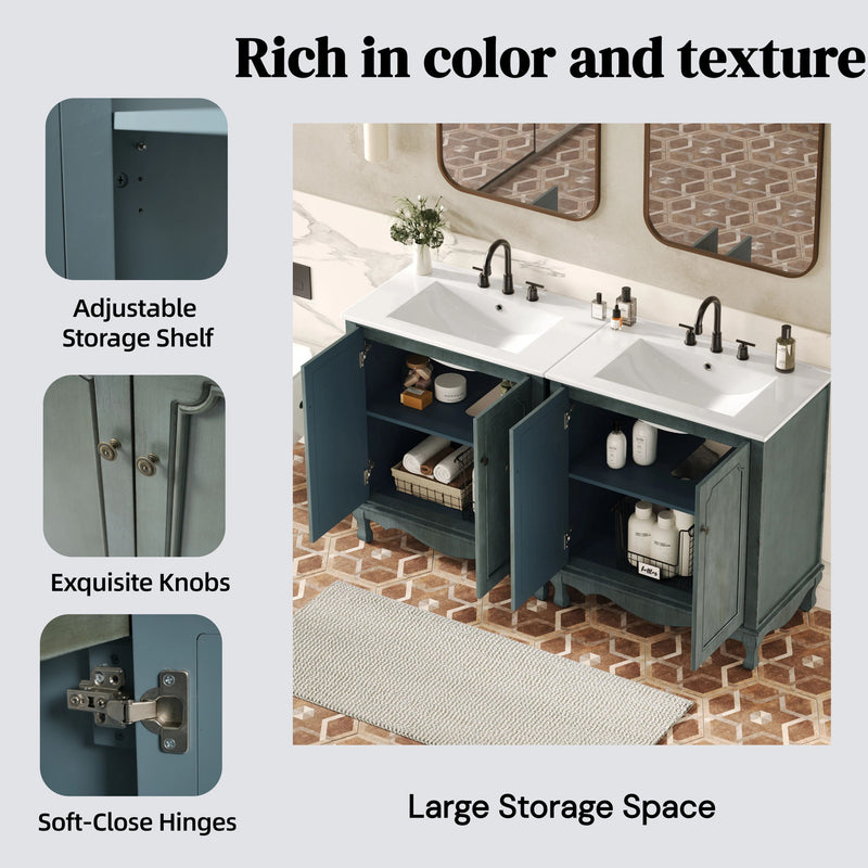 Vintage Double Sink Bathroom Vanity Set With Ceramic Sinks
