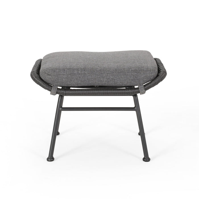Outdoor Modern Boho Wicker Ottoman With Cushions (Set of 2)