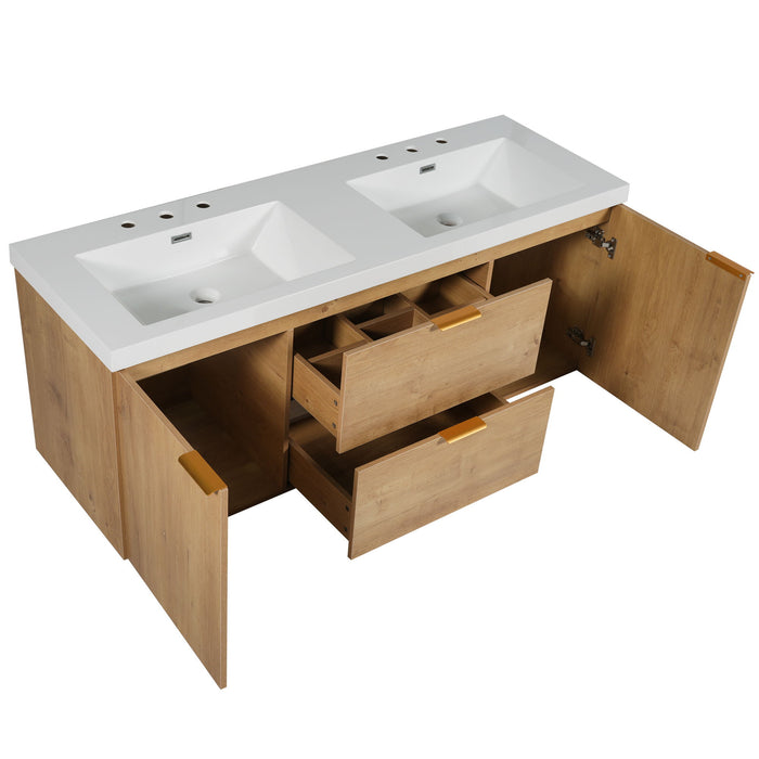 Double Sink Bathroom Vanity Soft Close Doors, Divided Drawers, Wall Mounted - Wood