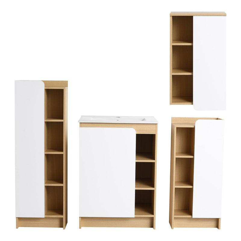 4 Piece Bathroom Vanity Set With Sink, Vanity Combo With Storage Cabinets - Black / Light Oak / White