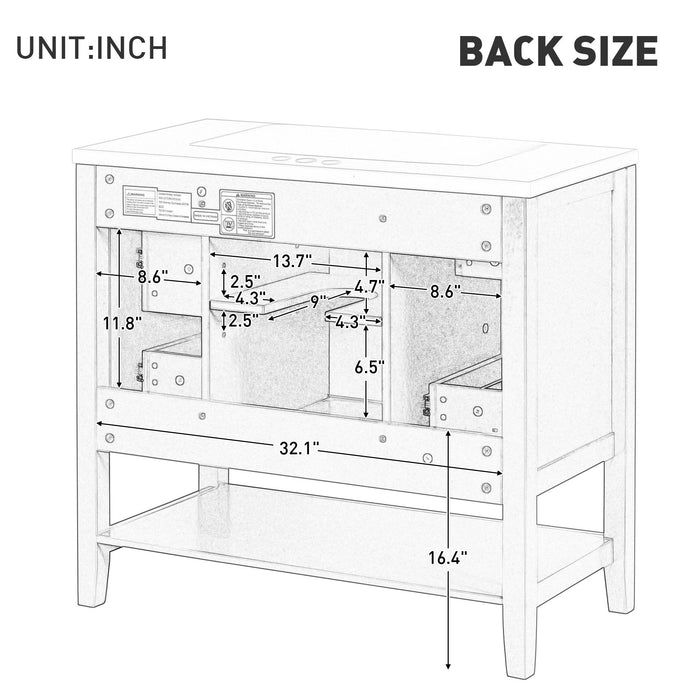 36" Bathroom Vanity & Sink, 2 Cabinet And 3 Drawers - Black