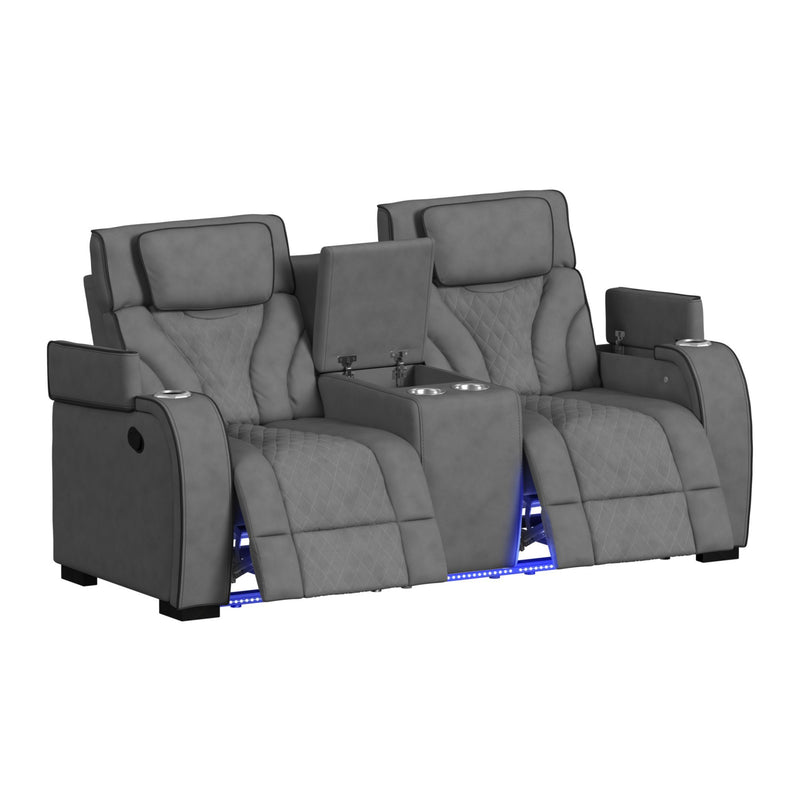 Blitz - Motion Loveseat With Console, And LED