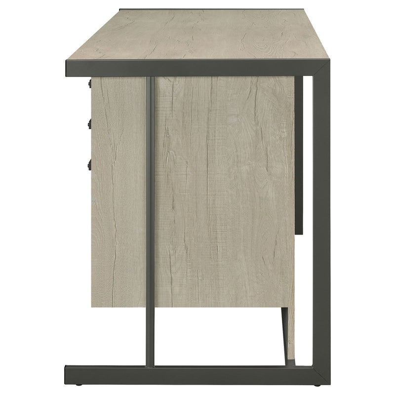 Brisley - Office Desk With Adjustable Keyboard Tray And 3 Drawer Storage - Beige / Gray