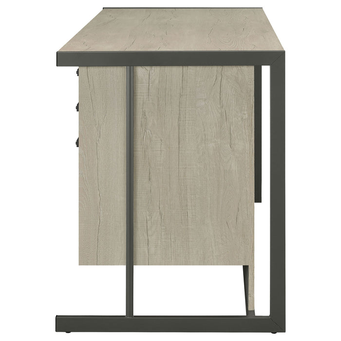 Brisley - Office Desk With Adjustable Keyboard Tray And 3 Drawer Storage - Beige / Gray