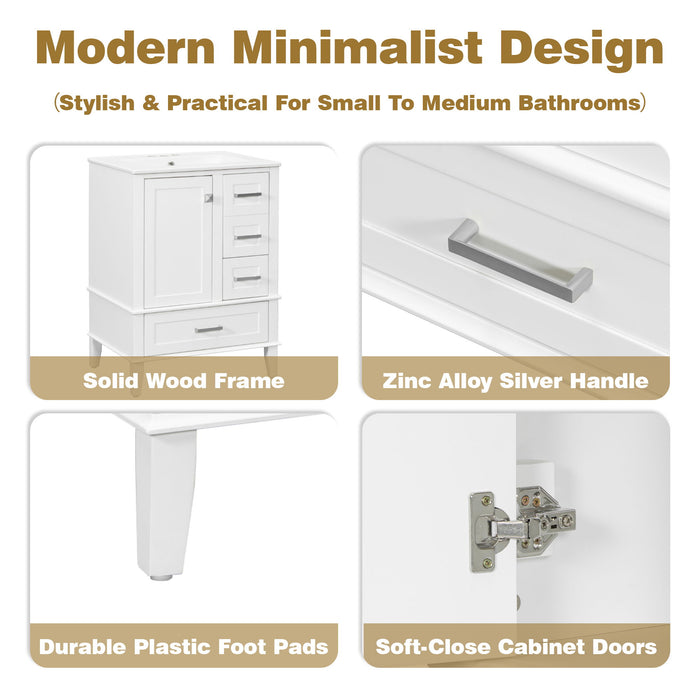Bathroom Vanity, Modern Bathroom Cabinet With Sink Combo Set, Bathroom Storage Cabinet With A Soft Closing Door And 3 Drawers, Solid Wood Frame