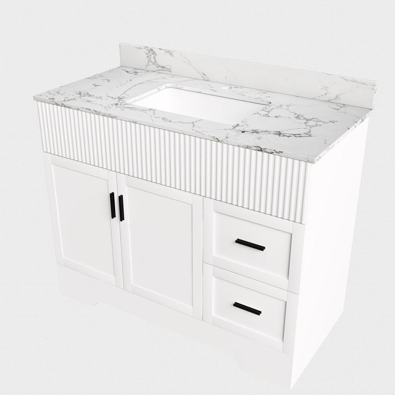 Bathroom Vanity Set, Fluted Cabinet, Soft Close Doors & Drawers, Sink Included - White