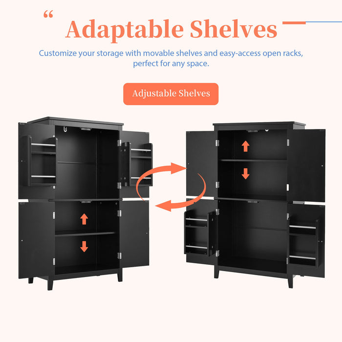 Elegant Bathroom Floor Storage Cabinet With 4 Doors, Adjustable Shelves