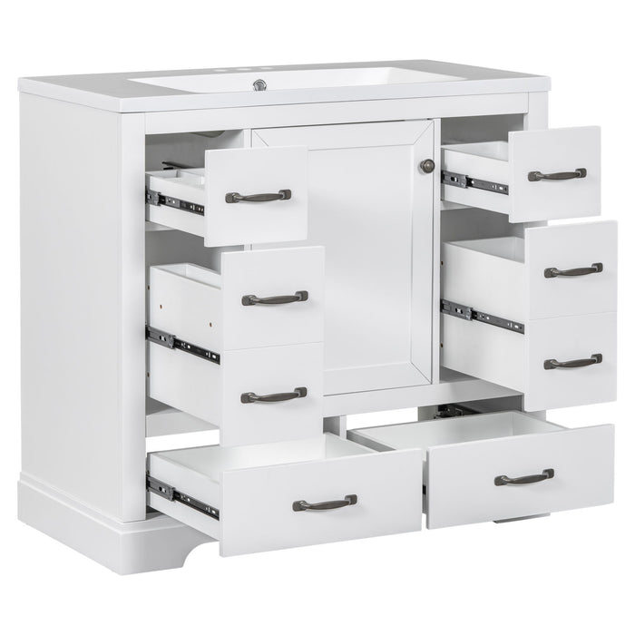 Modern Bathroom Vanity With Sink, 6 Drawers, Adjustable Shelf