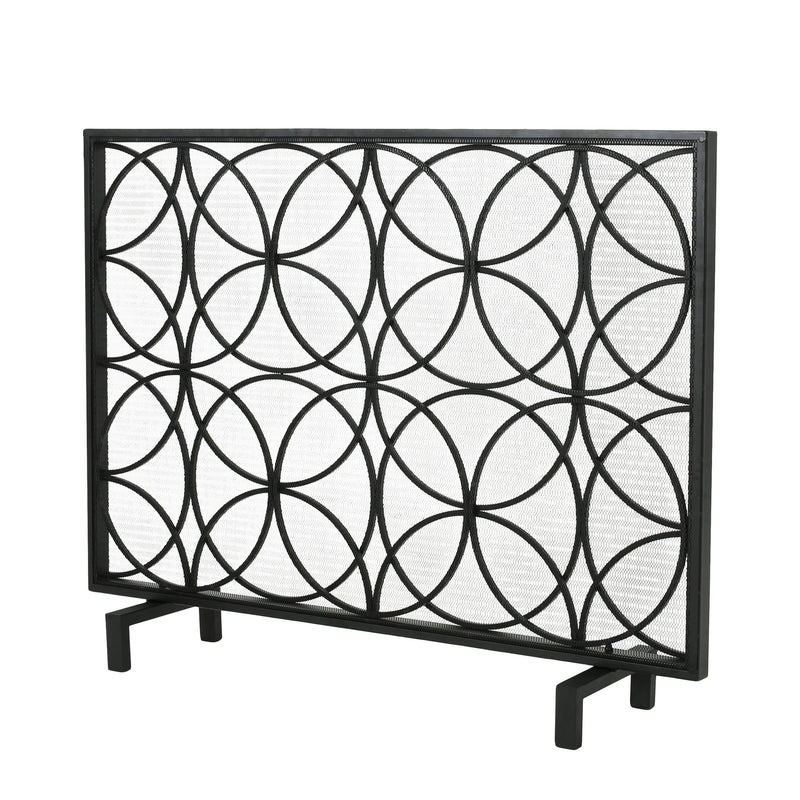 Thayer - Single Panel Iron Fireplace Screen With Geometric Design