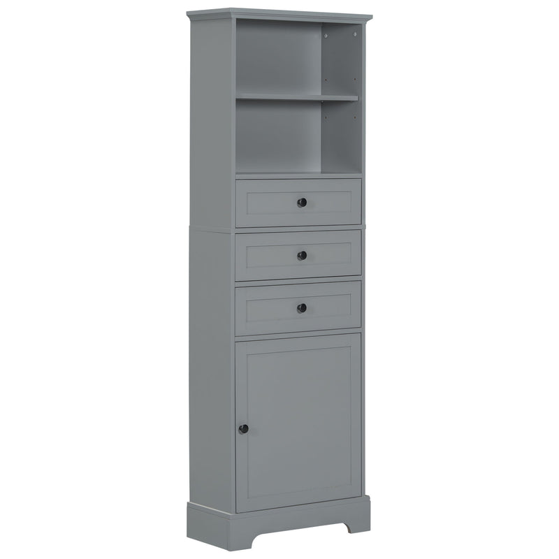 Tall Storage Cabinet With 3 Drawers And Adjustable Shelves For Bathroom