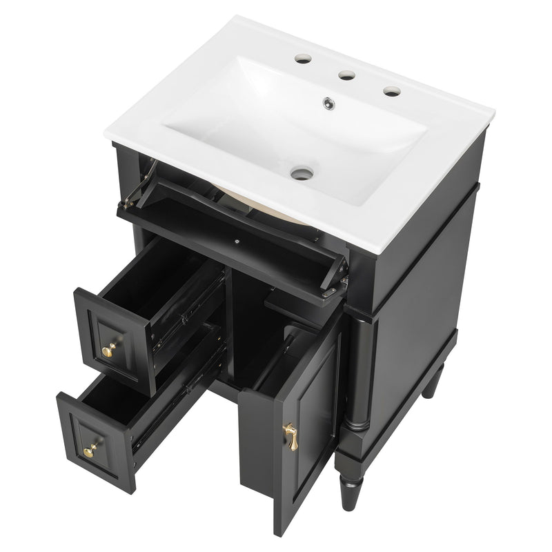 Freestanding Bathroom Vanity With Sink, Adjustable Shelf & Flip Drawer