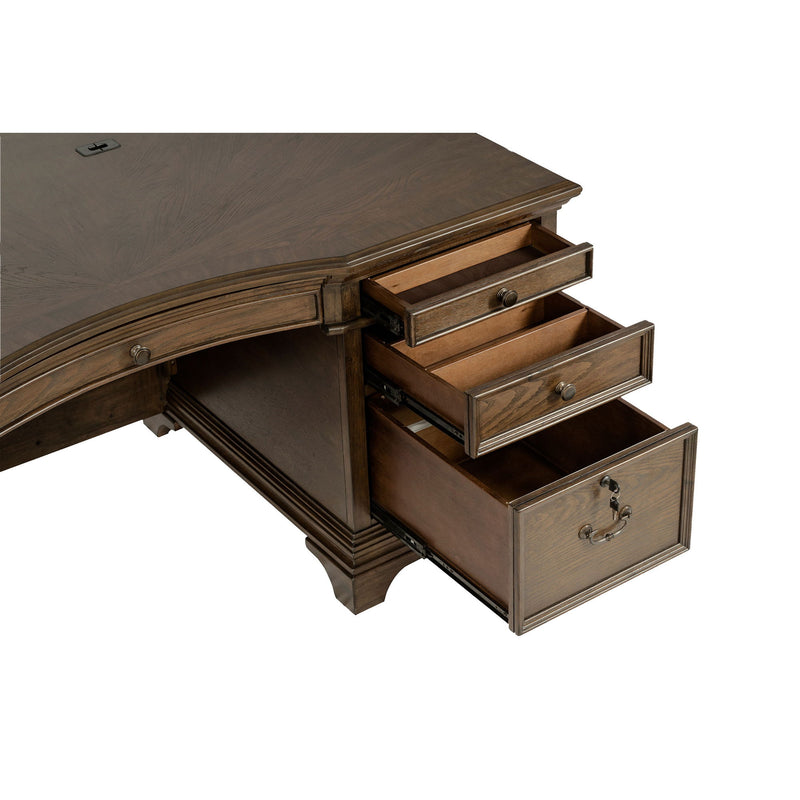Stigham - 7 Drawer Executive Desk With Lockable File Cabinets - Oak
