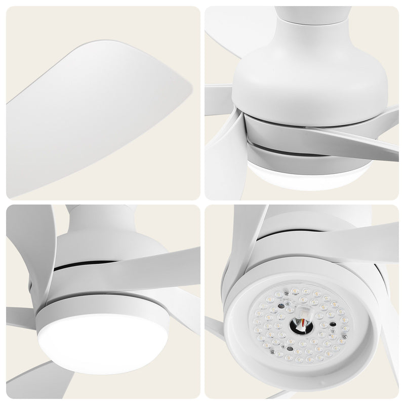 52" Ceiling Fan With 3 Color Dimmable LED Light, DC Reversible Motor, 6 Speed Settings