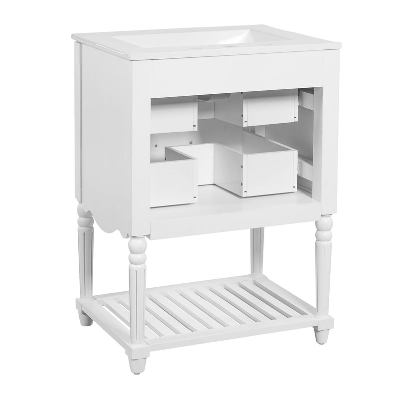 Wave Design Bathroom Vanity With Sink, 2 Drawers And Open Shelf