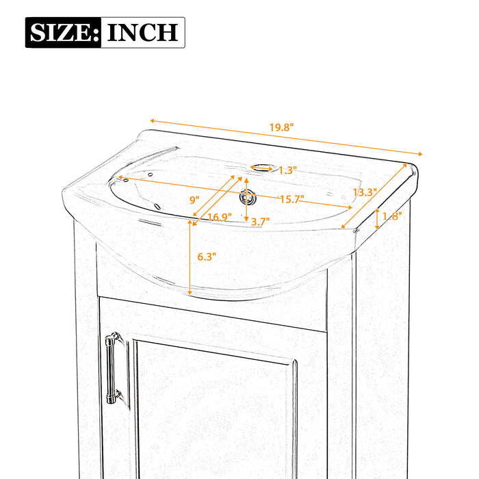 20" Bathroom Vanity With Bulged Sink, Freestanding Single Vanity Set, Soft Close Door