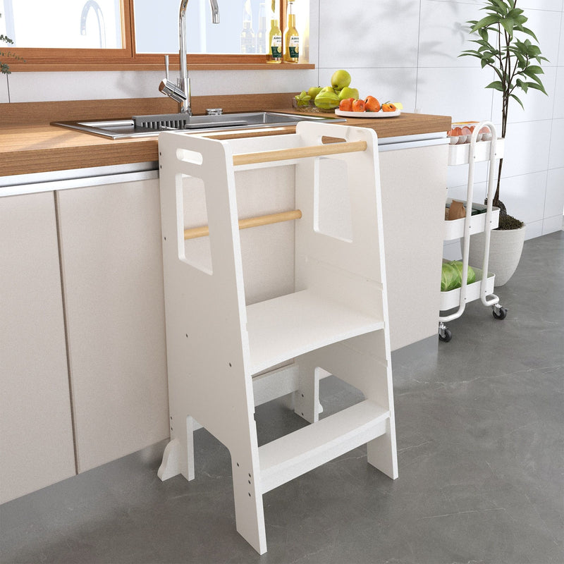Standing Tower, Child Kitchen Step Stool Toddler, Montessori Stool Adjustable Height - White