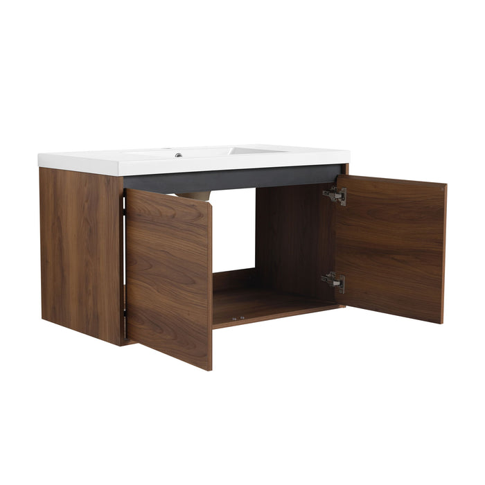 Bathroom Vanity Set With Resin Countertop Sink And 2 Doors, Engineered Wood