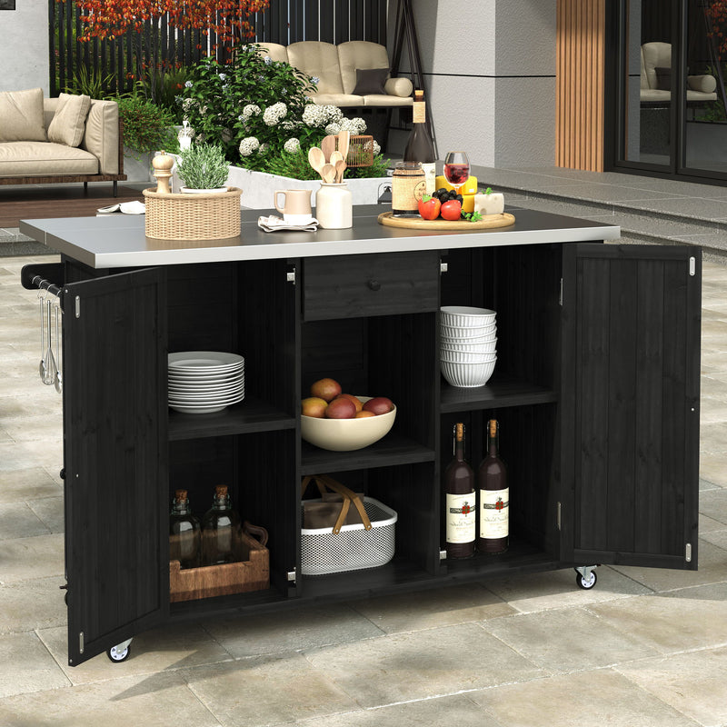 Outdoor Kitchen Island With Stainless Steel Top, Ample Storage Space, Towel And Spice Racks And A Bottle Opener