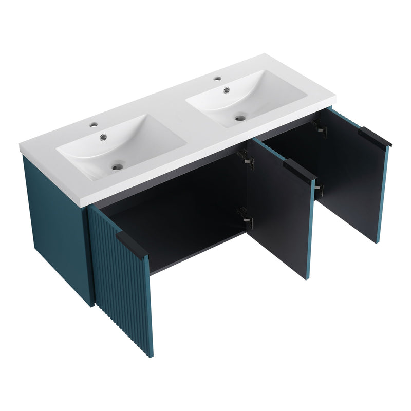 Contemporary Wall Mounted Bathroom Vanity With Resin Double Sink