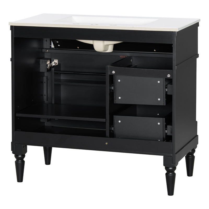 Freestanding Bathroom Vanity With Sink, Adjustable Shelf, Flip Drawer