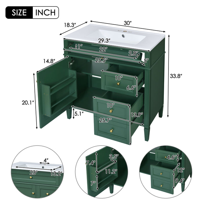 Bathroom Vanity With Top Sink, 2 Doors And 3 Drawers, Freestanding Set With Mirror Cabinet