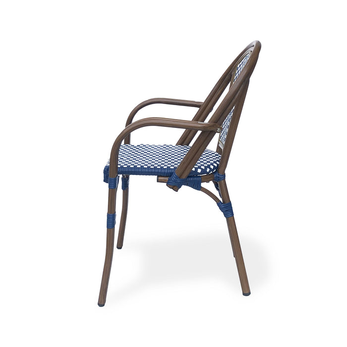 Bistro Chair With 2 Toned Checkered Pattern, (Set of 2) - White / Navy