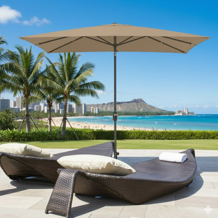 Rectangular Patio Umbrella With Crank Tilt, Polyester UV-Resistant Canopy