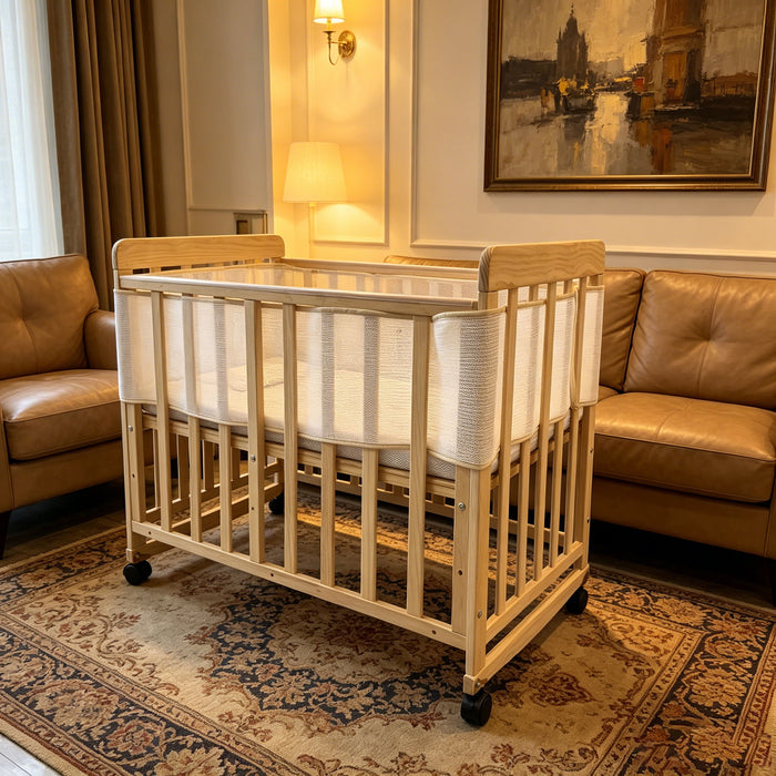Portable Pne Bedside Bassinet, Crib With 3 Adjustable Heights, Compact Design - White