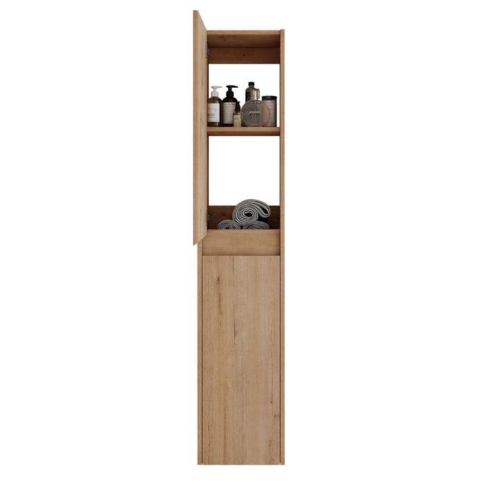 Modern Wall Mounted 30 Inch Bathroom Vanity With Resin Sink And 2 Side Cabinet - Imitative Oak