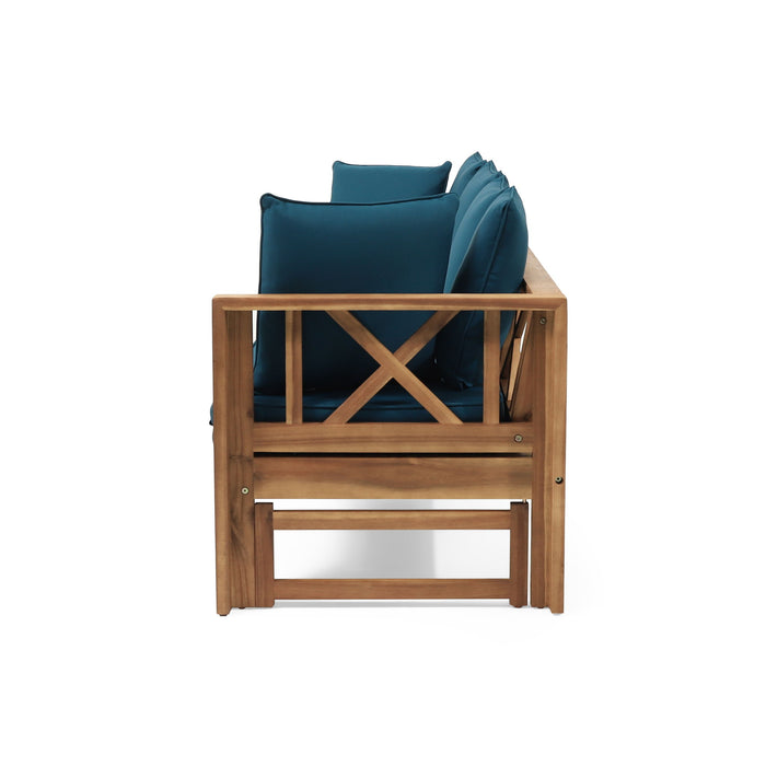Outdoor Daybed With X-Shaped Panel Backrest And Armrests - Teak