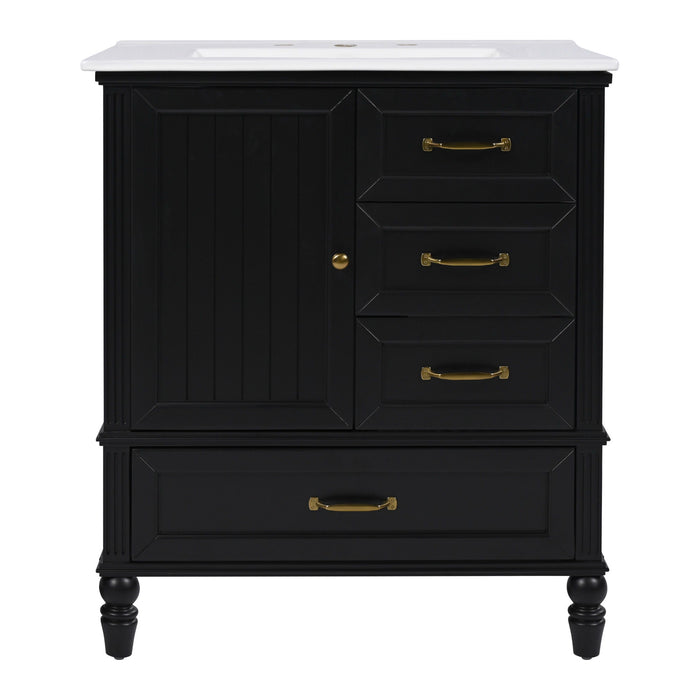 30" Bathroom Vanity With Sink, 3 Drawers, Adjustable Feet