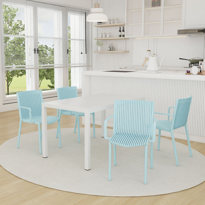 4 Piece Stackable Single Chairs With Vertical Stripe Design For All Weather