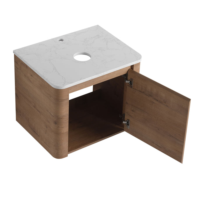Wall Mounted Bathroom Vanity With Art Sink, 2 Storage Shelves, Soft Close Door