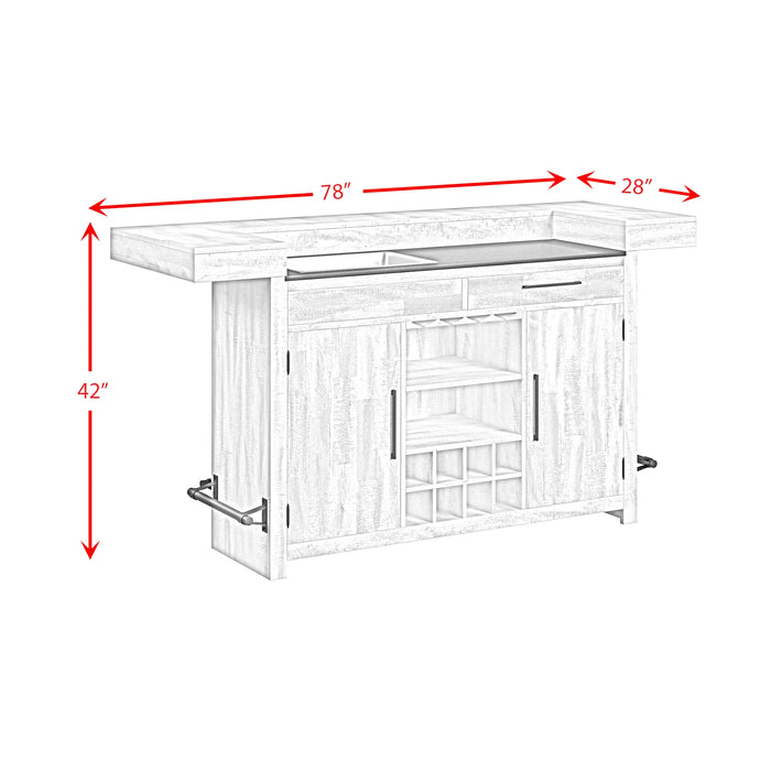 Rogen Rustic Bar Table with Ice Tray, USB and Power in Rustic White